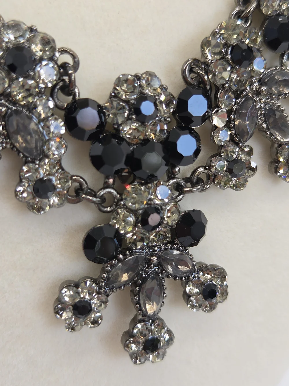 Elegant Black and Crystal Statement Necklace and Earrings Set, Vintage